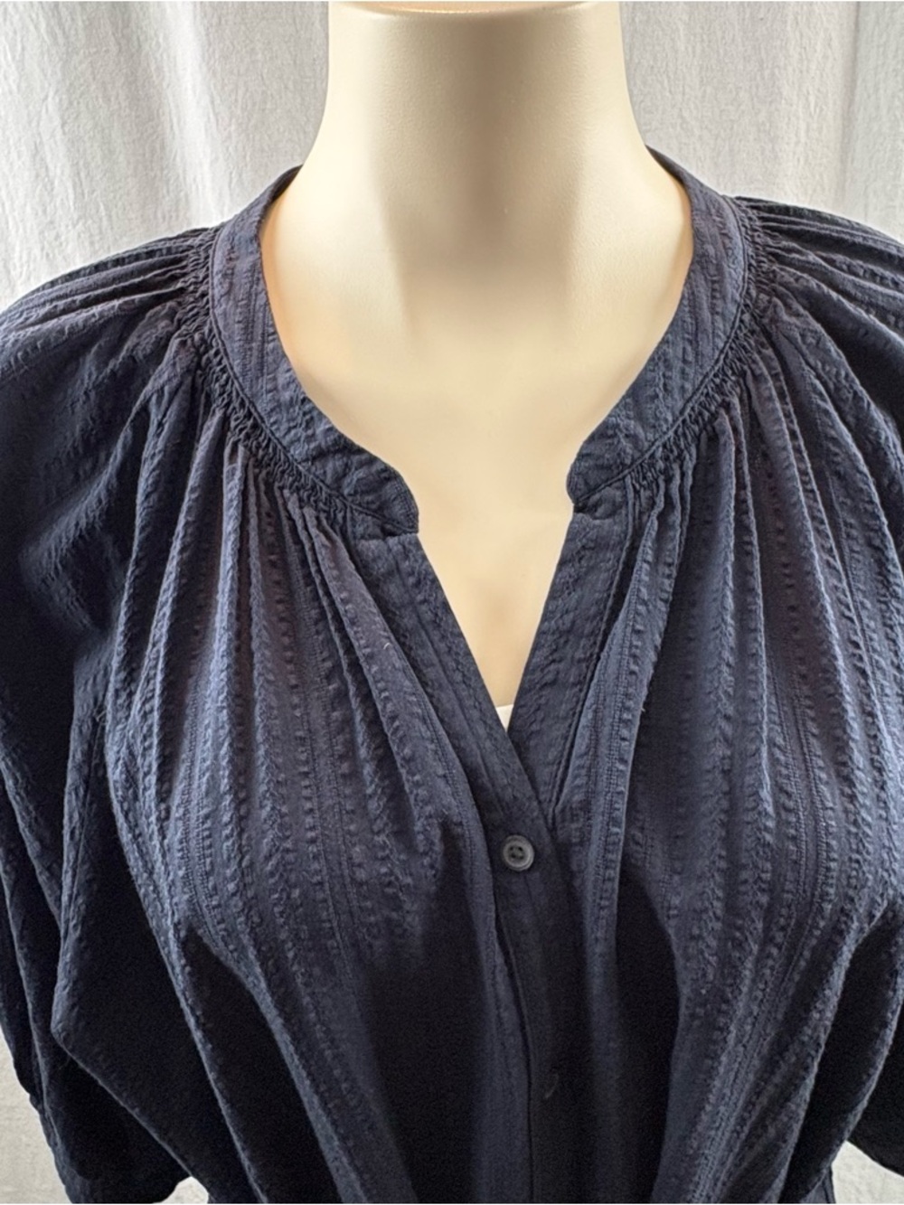 Uniqlo Navy Cotton Dobby Peasant Dress with 3/4 sleeves M - Picture 10 of 13